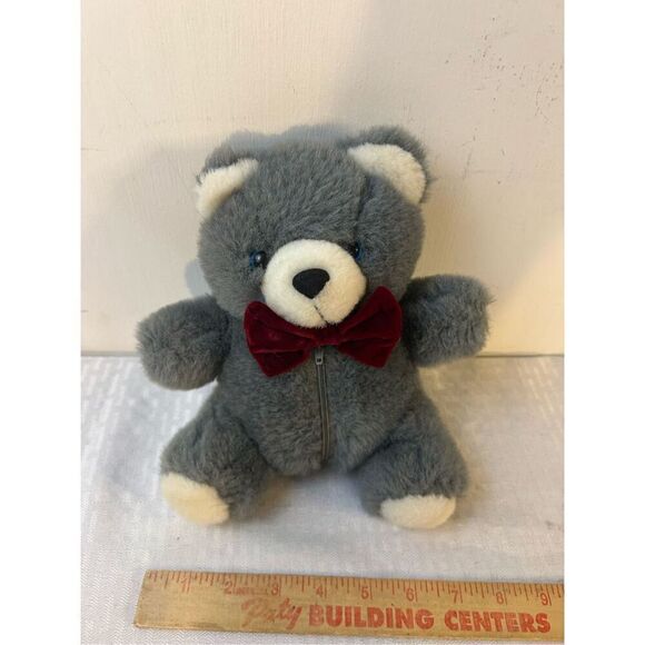 Carlyle &Co. Bear Cub 1995 gray bear bow (zipper compartment) vintage - Picture 1 of 4